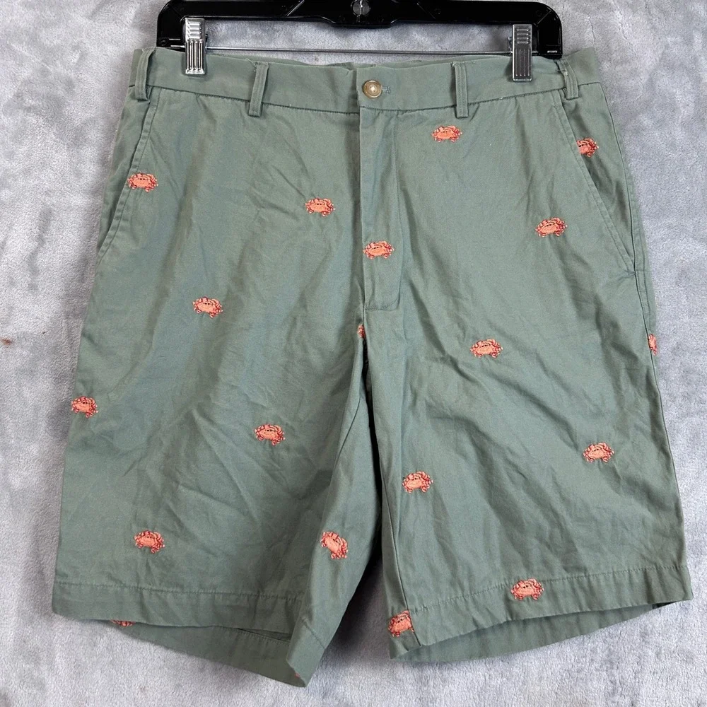 J. McLaughlin Mens Sage Green Embroidered Crab Chino Shorts 100% Cotton Size 35